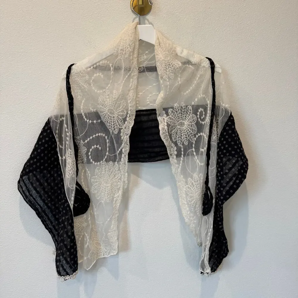 Vintage Cottagecore Lace Mesh Rosette Wrap Scarf Boho Shabby Chic